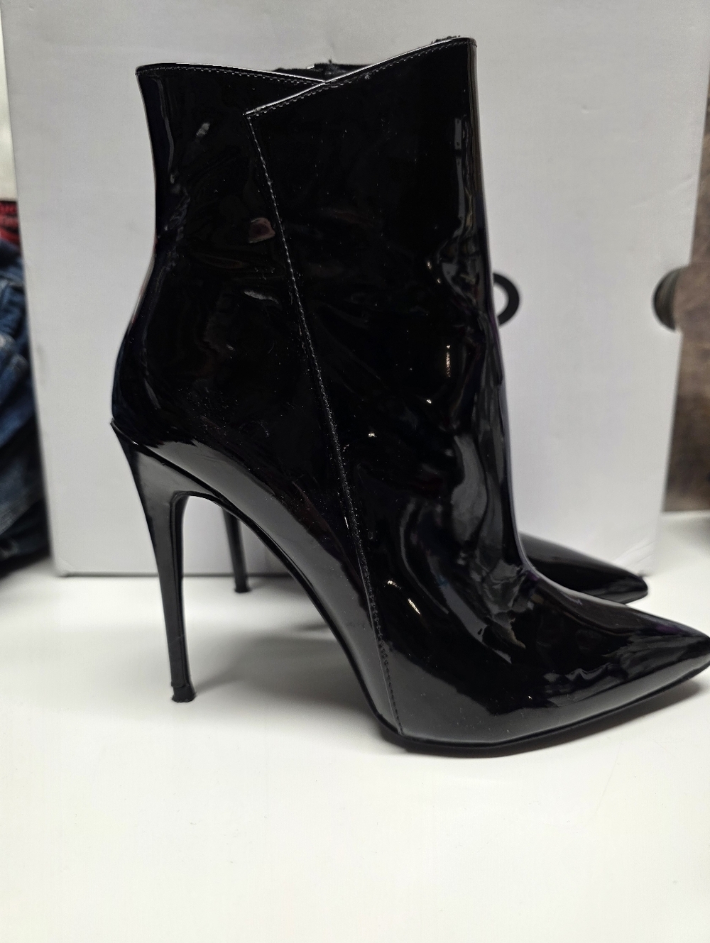 Aldo Merealonna Black Patent Pointed Stiletto Ankle Boots US 7.5